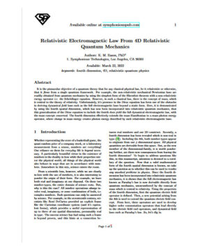 (*Free Digital Article) Relativistic Electromagnetic Law From 4D Relativistic Quantum Mechanics